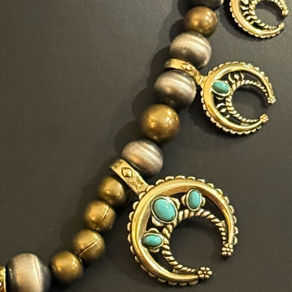 Carolyn Pollack Brass & Sterling Silver Navajo Pearls Squash Blossom Necklace - Picture 5 of 15